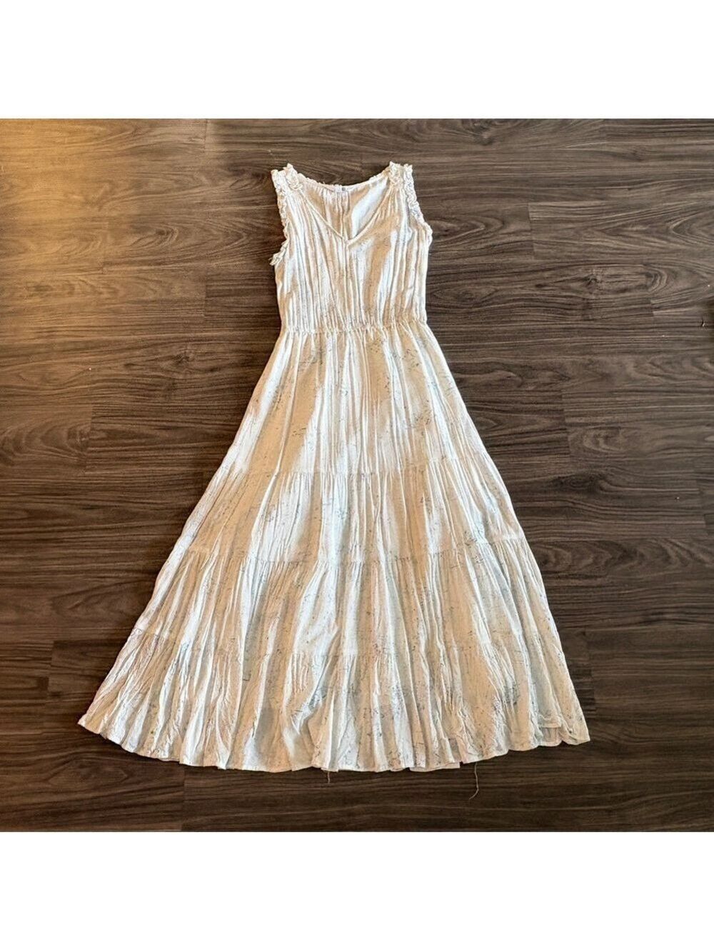 BB Dakota Cream Sleeveless Maxi Dress XS White with subtle blue watercolor